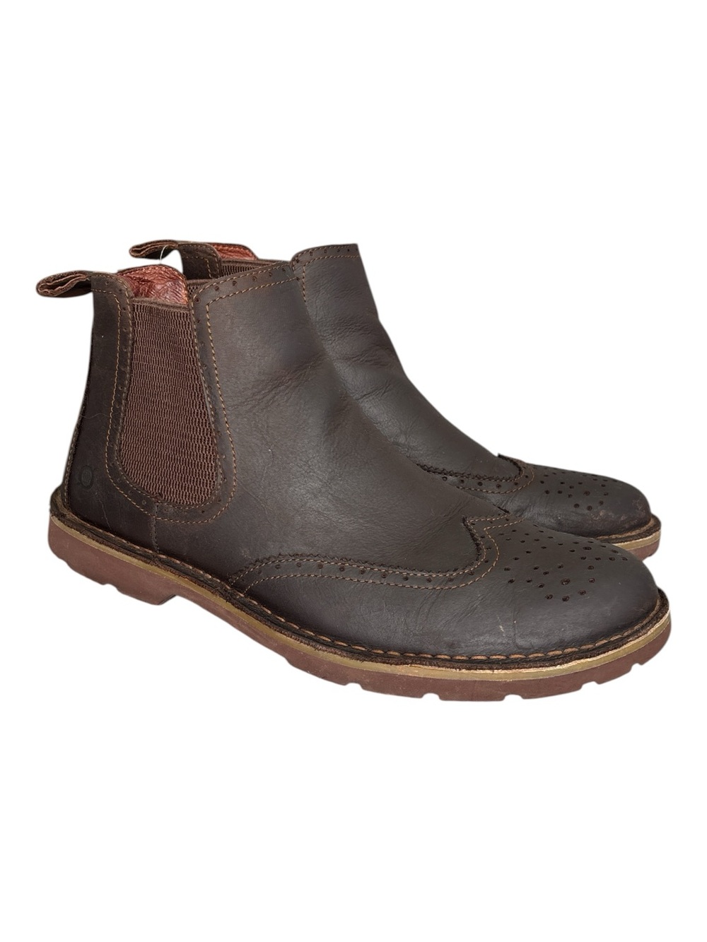 Born Wayz Men’s Brown Leather Wingtip Brogue Chelsea Boots Size 11/45